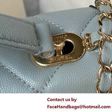 Chanel Grained Calfskin  &  Gold-Tone Metal Flap Bag with Top Handle AS4712 Light Blue 2025